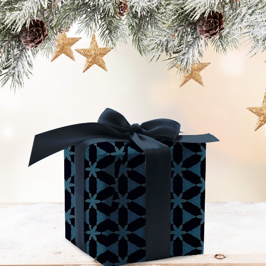 Kerst donkerblauw en goud geometrische bloem inpakpapier vel