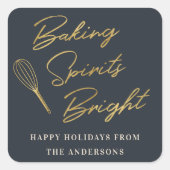 Kerst Donkerblauw en Goud Vakantie Bakken Gift Vierkante Sticker (Voorkant)