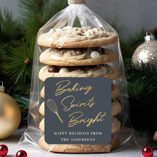 Kerst Donkerblauw en Goud Vakantie Bakken Gift Vierkante Sticker