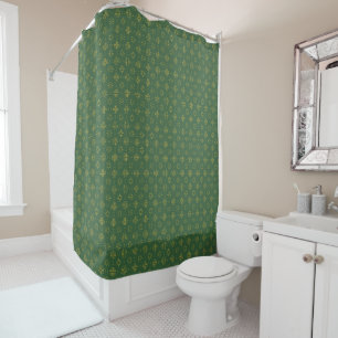 Kerst Donkergroen en Goud Feestelijk Patroon Douchegordijn