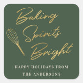 Kerst Donkergroen en Goud Vakantie Bakken Gift Vierkante Sticker (Voorkant)