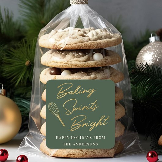 Kerst Donkergroen en Goud Vakantie Bakken Gift Vierkante Sticker