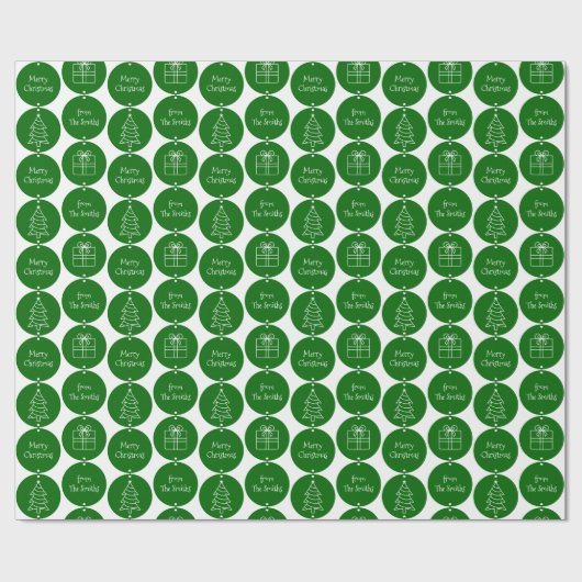 Kerst donkergroene cirkels aangepaste naam cadeaupapier (Vlak)