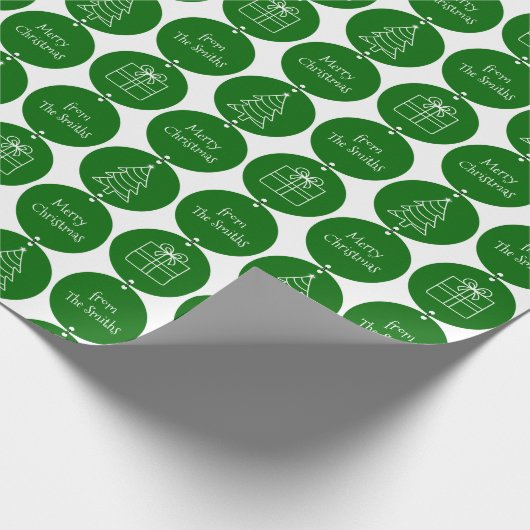 Kerst donkergroene cirkels aangepaste naam cadeaupapier (Hoek)