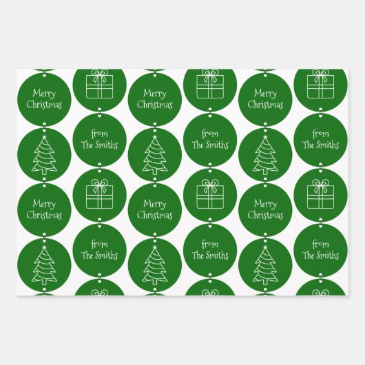 Kerst donkergroene cirkels aangepaste naam inpakpapier vel (Voorkant 2)