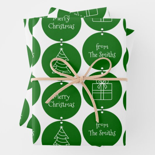 Kerst donkergroene cirkels aangepaste naam inpakpapier vel (In situ)