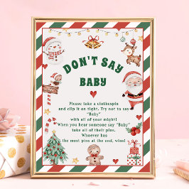 Kerst "Don't Say Baby" Baby shower Game Kaarten Poster