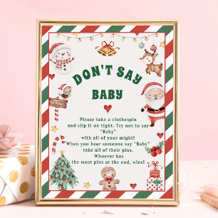 Kerst "Don't Say Baby" Baby shower Game Kaarten Poster