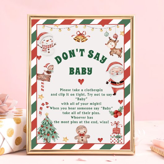 Kerst "Don't Say Baby" Baby shower Game Kaarten Poster