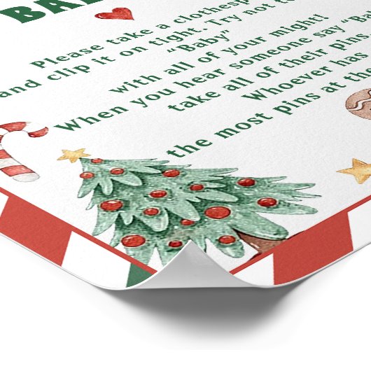 Kerst "Don't Say Baby" Baby shower Game Kaarten Poster (Hoek)