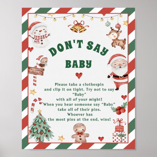 Kerst "Don't Say Baby" Baby shower Game Kaarten Poster (Voorkant)
