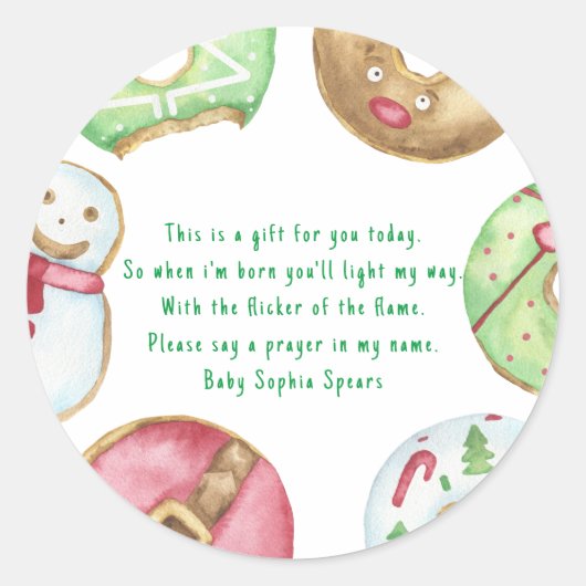 Kerst donutkoekjes. Gebedskaarslabel Ronde Sticker (Voorkant)