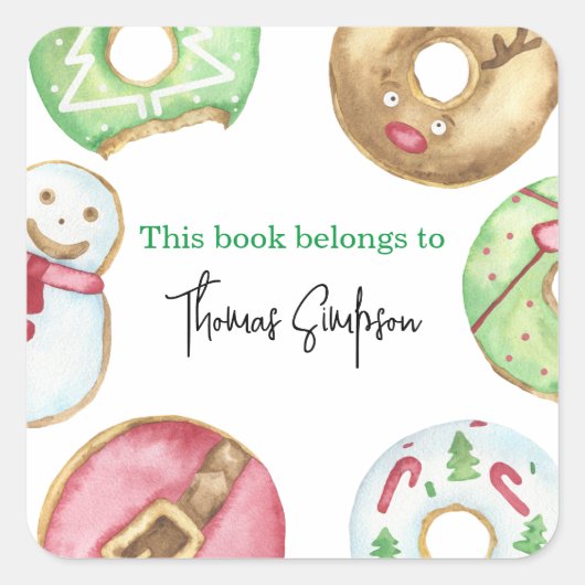 Kerst donuts koekjes - baby shower bookplate vierkante sticker (Voorkant)
