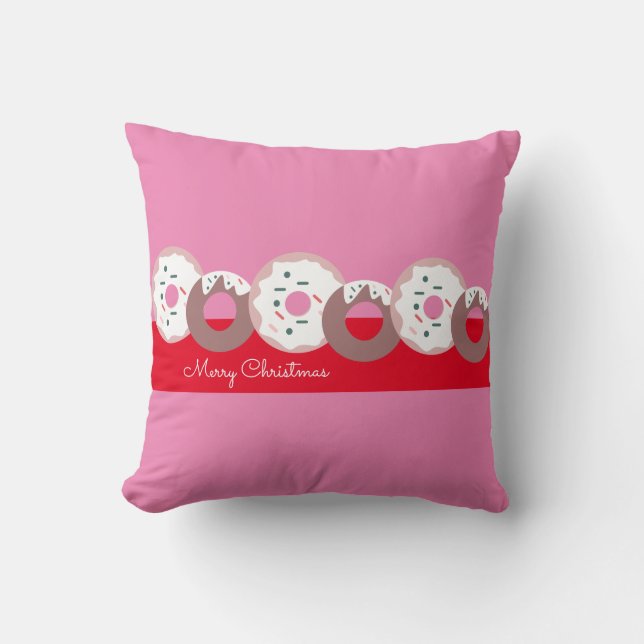 Kerst Donuts Strooisel Bakkerij  Roze Rood Kussen (Voorkant)