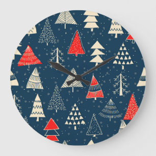Kerst doodle bomen, naadloos winterpatroon. grote klok
