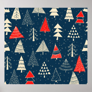 Kerst doodle bomen, naadloos winterpatroon. poster
