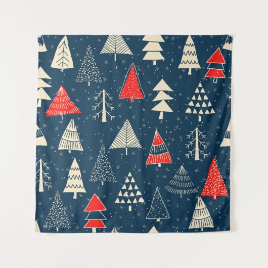 Kerst doodle bomen, naadloos winterpatroon. wandkleed (Voorkant)
