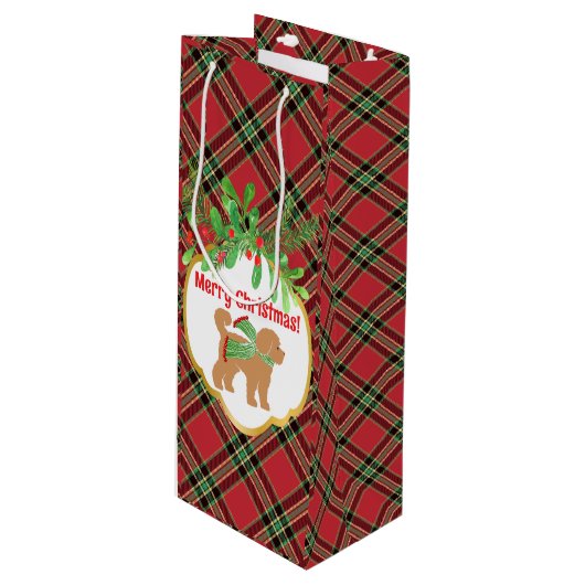 Kerst Doodle Dog Red Plaid Gepersonaliseerd Wijn Cadeautas (Voorkant Gekanteld)