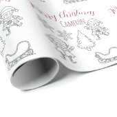 Kerst Doodle Elfen Aangepaste Naam Cadeaupapier (Rol Hoek)