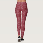 Kerst Doodle Elfen & Sneeuwvlokken Donkerrood Leggings (Achterkant)