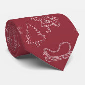 Kerst Doodle Elfen & Sneeuwvlokken Donkerrood Stropdas (Opgerold)