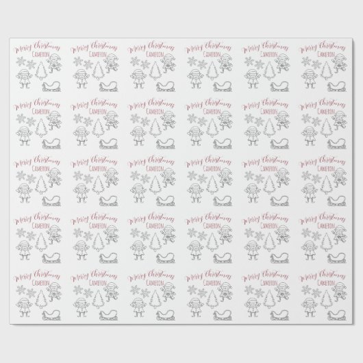 Kerst Doodle Elves aangepaste naam Cadeaupapier (Vlak)