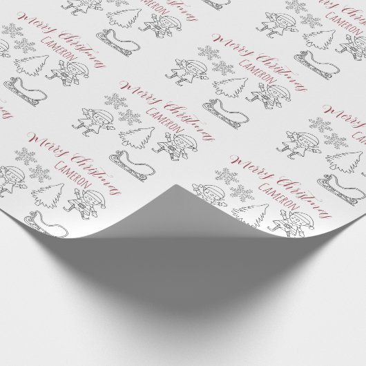 Kerst Doodle Elves aangepaste naam Cadeaupapier (Hoek)