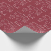 Kerst Doodle Elves Custom Naam Rood Cadeaupapier (Hoek)