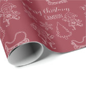 Kerst Doodle Elves Custom Naam Rood Cadeaupapier (Rol Hoek)