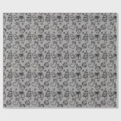 Kerst Doodle Patroon Grijs en Zwart Gift Cadeaupapier (Vlak)