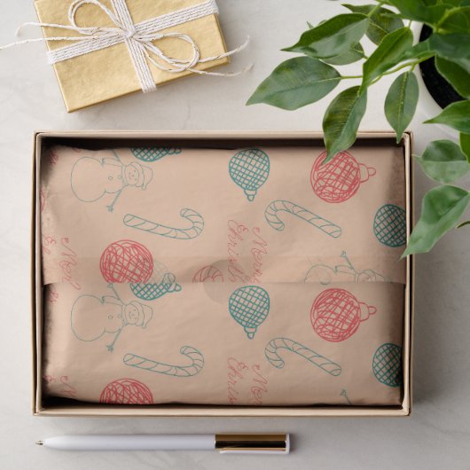 Kerst Doodle Patroon | Sneeuwmannen, Bomen & Snoep Tissuepapier (Geschenk)