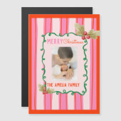 Kerst Doodle Roze Rode Rand Foto Vakantie (Voorkant / Achterkant)