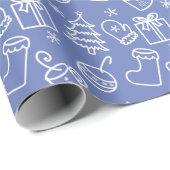 Kerst doodles Grijs Sapphire Blauw Paarse Cadeaupapier (Rol Hoek)