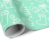 Kerst doodles Mint Zee Glas Groen Cadeau Cadeaupapier (Rol Hoek)