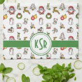 Kerst Doodles Monogram Theedoek (Gevouwen)