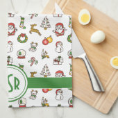 Kerst Doodles Monogram Theedoek (Quarter Fold)