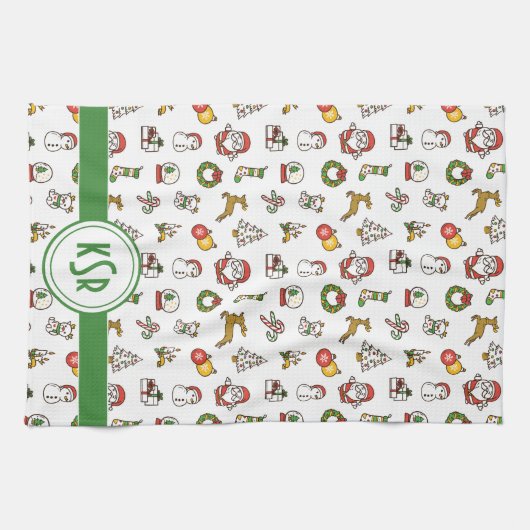 Kerst Doodles Monogram Theedoek (Horizontaal)