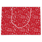 Kerst Doodles Red Vrolijk Kerstfeest Groot Cadeauzakje (Voorkant)