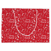 Kerst Doodles Red Vrolijk Kerstfeest Groot Cadeauzakje (Achterkant)