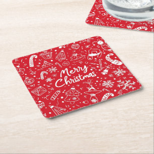 Kerst Doodles Red Vrolijk Kerstfeest Kartonnen Onderzetters