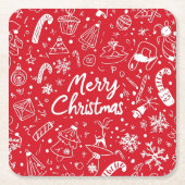 Kerst Doodles Red Vrolijk Kerstfeest Kartonnen Onderzetters (Voorkant)