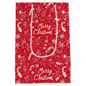 Kerst Doodles Red Vrolijk Kerstfeest Medium Cadeauzakje (Achterkant)