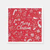 Kerst Doodles Red Vrolijk Kerstfeest Servet (Voorkant)