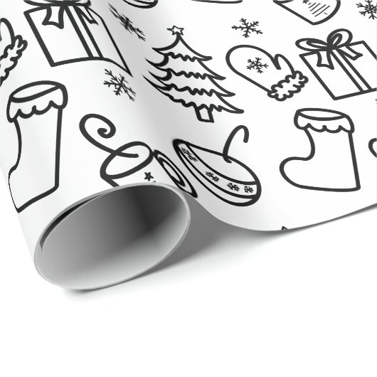 Kerst doodles zwart & wit kleur je eigen cadeaupapier (Rol Hoek)