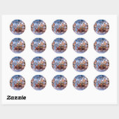 Kerst dorp illustratie ronde sticker (Vel)