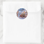 Kerst dorp illustratie ronde sticker (Tas)