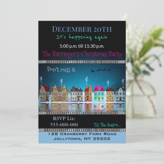 Kerst dorp jaarlijkse vakantie kerstfeest kaart (Staand voorkant)