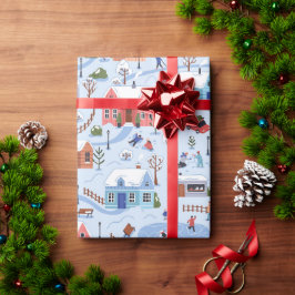 Kerst dorp mensen patroon cadeaupapier