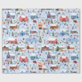 Kerst dorp mensen patroon cadeaupapier (Vlak)