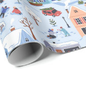 Kerst dorp mensen patroon cadeaupapier (Rol Hoek)